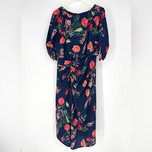 Vince Camuto Navy Floral gathered leg Long Sleeve Dress